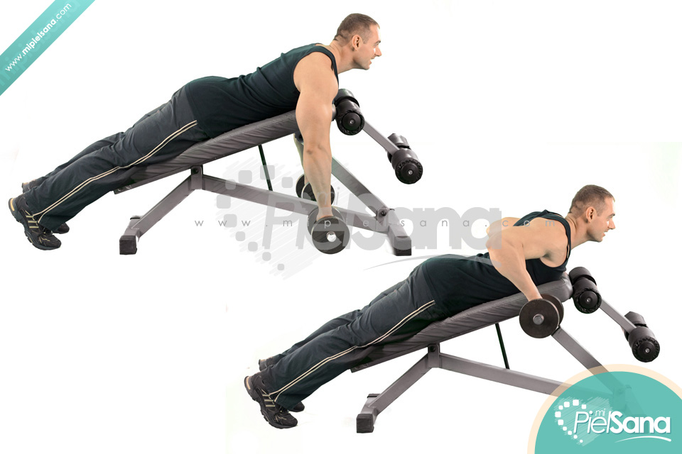 Incline Bench Two Arm Dumbbell Row
