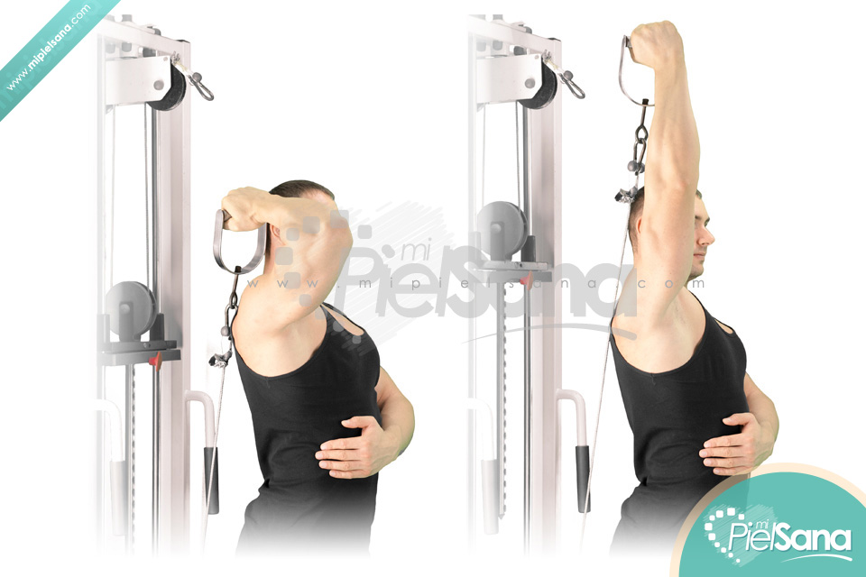 Reverse Grip One Arm Standing Overhead Cable Tricep Extension