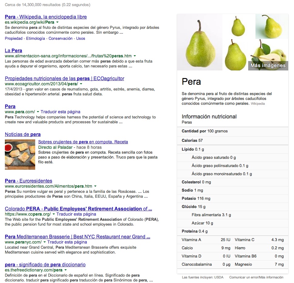 Google información nutrimental